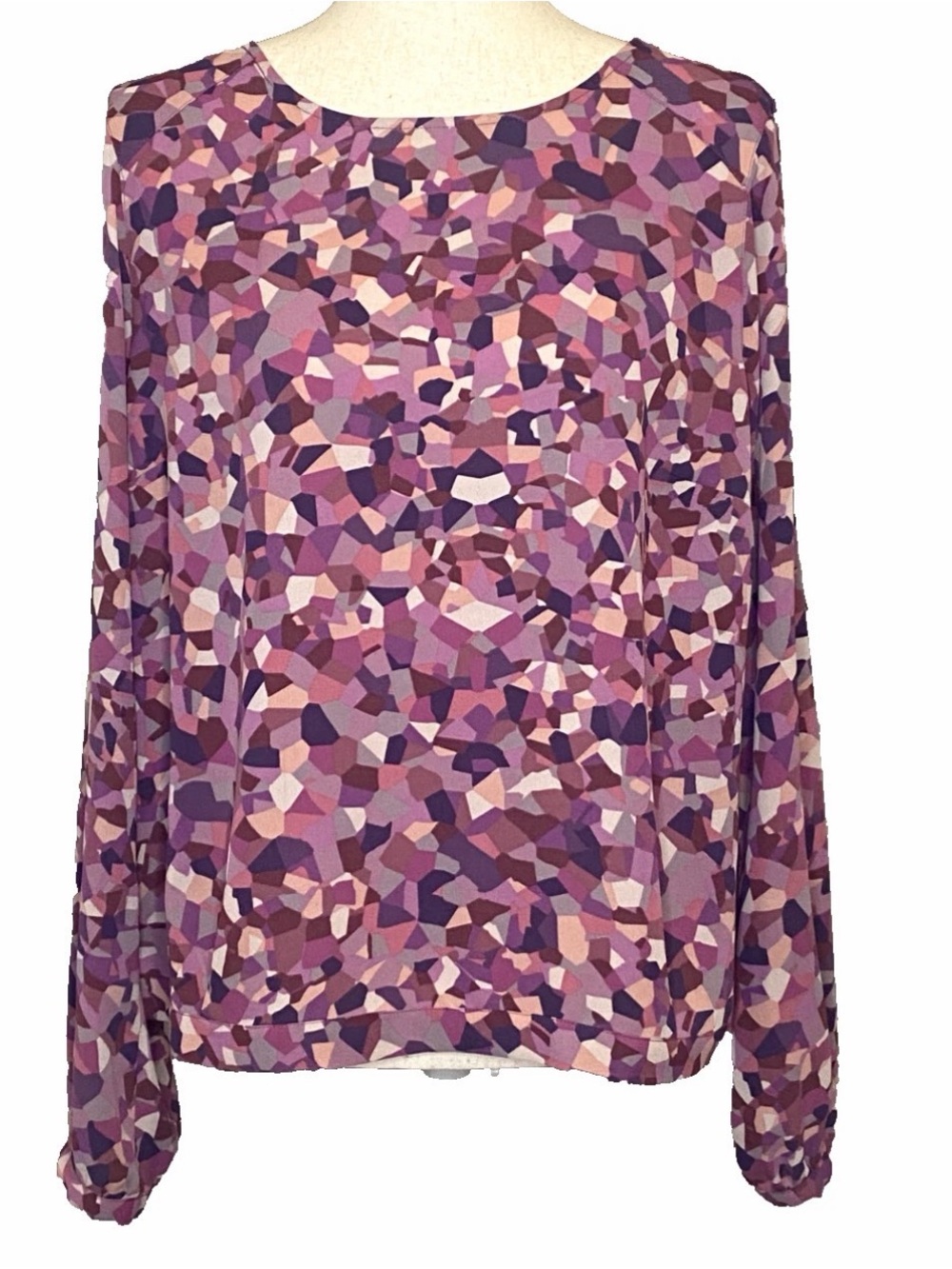 cAbi Women's Medium Flowy Kaleidoscope Blouse Pink Purple Mosaic Style #571 EUC